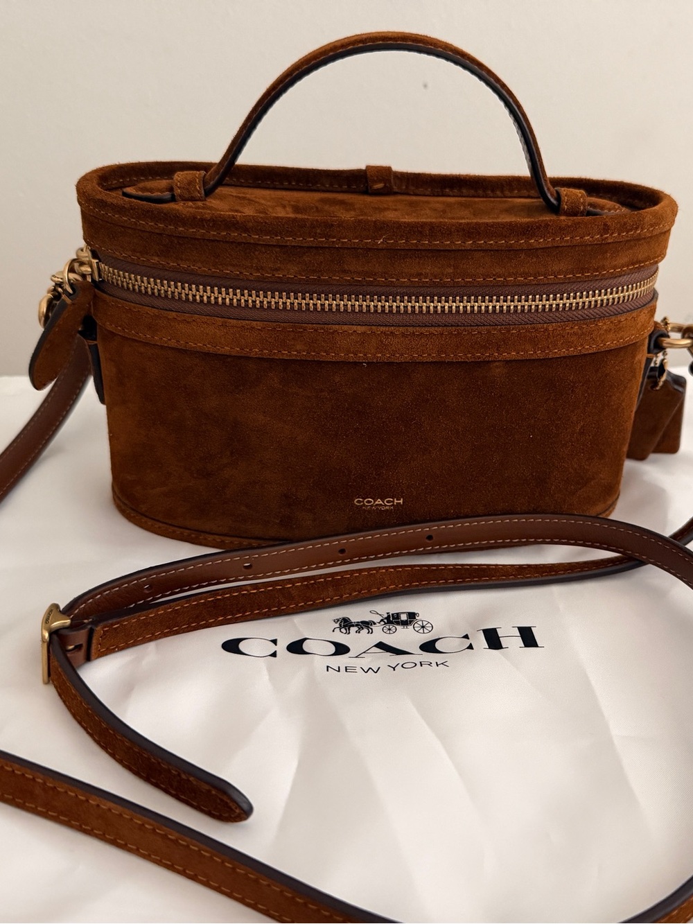 Coach Brown Suede Crossbody Vanity Satchel